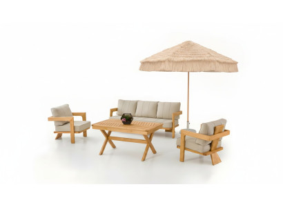 Gartenmöbel Set aus Holz und Textil in Beige, modern, robust