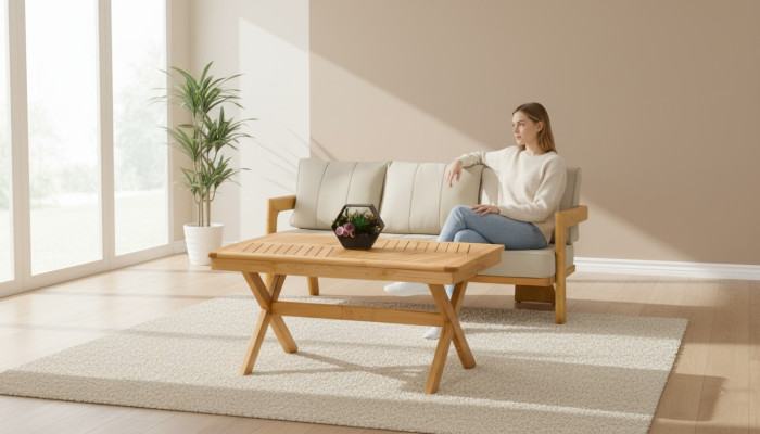 Gartenmöbel Set aus Holz in Beige modern, 2-teilig