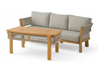 Gartenmöbel Set Grau Holz Textil Modern