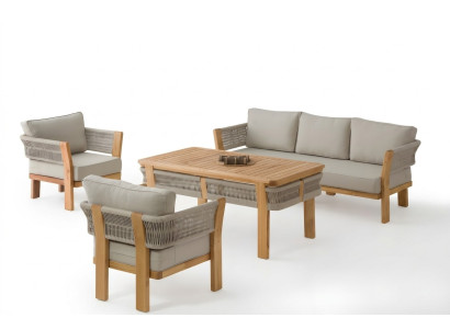 Gartenmöbel Set Grau Holz/Textil modern für Balkon und Garten