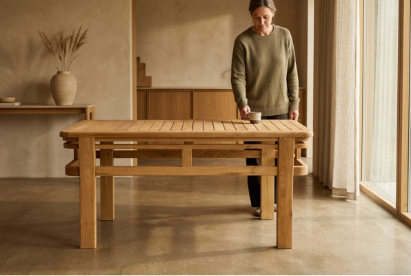 Holztisch in warmem Braun im eleganten Design
