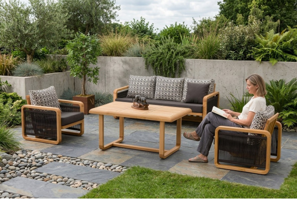 Gartenmöbel Set Schwarz Holz Textil 4-teilig modernes Design