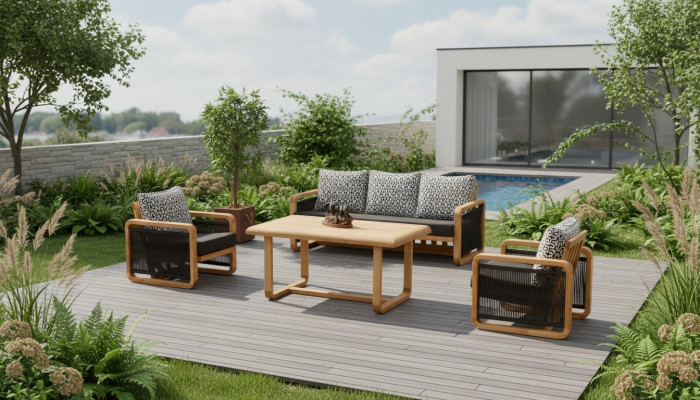 Gartenmöbel Set Schwarz Holz Textil 4-teilig modernes Design