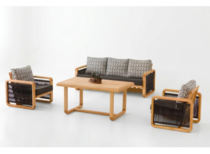 Gartenmöbel Set Schwarz Holz Textil 4-teilig modernes Design