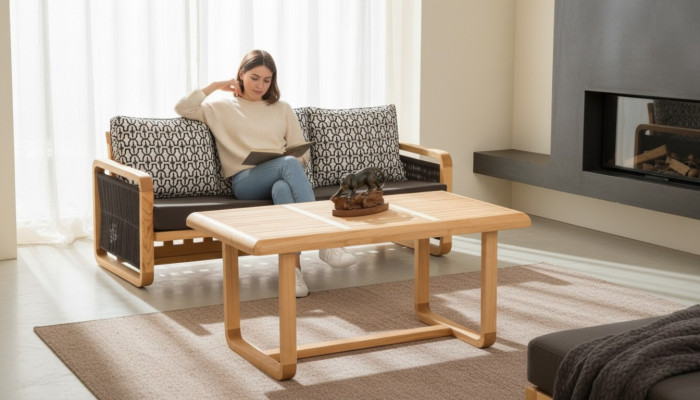 Gartenmöbel Set aus Holz und Textil in Schwarz, modernes Design