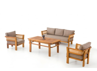 Gartenmöbel Set aus Holz und Textil in Beige – Elegantes
