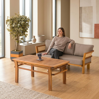 Gartenmöbel Set aus Holz und Textil in Beige stilvoll