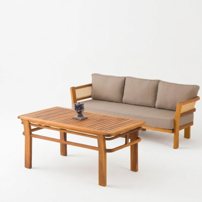 Gartenmöbel Set aus Holz und Textil in Beige stilvoll