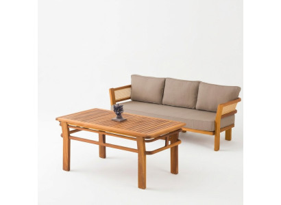 Gartenmöbel Set aus Holz und Textil in Beige stilvoll
