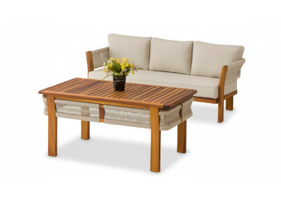 Gartenmöbel Set aus Holz und Textil in Beige modern