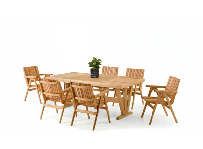 Gartenmöbel Set aus Holz in Braun modern, Esstisch und Stühle