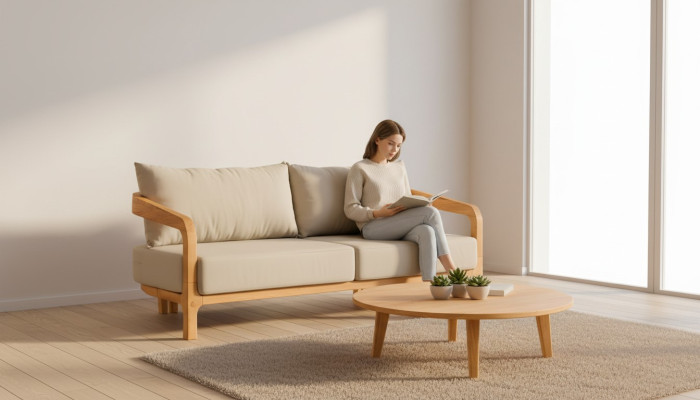 Elegantes beiges Stoffsofa für Terrasse und Balkon