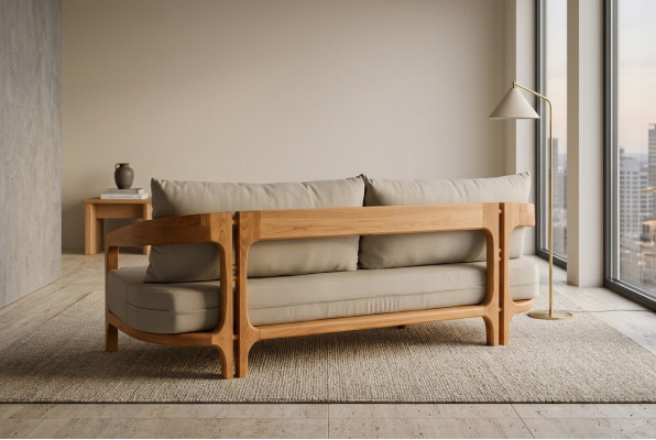 Elegantes beiges Stoffsofa für Terrasse und Balkon