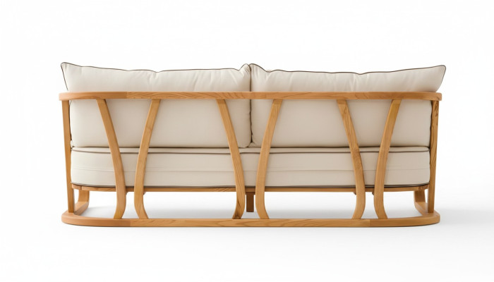 Elegantes beiges 3-Sitzer-Sofa aus Holz und Textil für Outdoor
