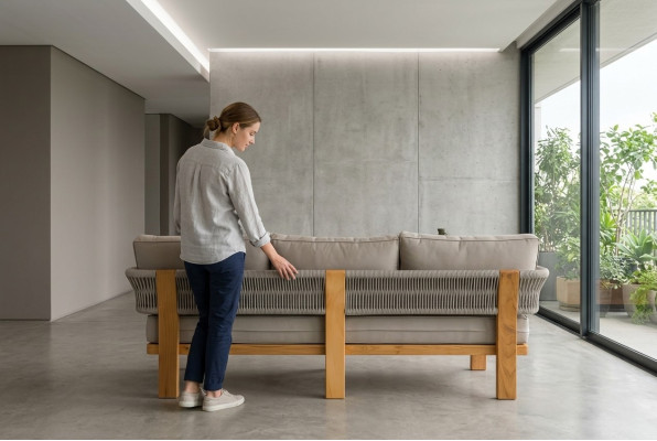 Elegantes graues Stoffsofa für Terrasse und Balkon
