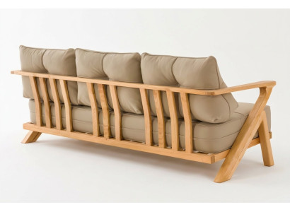 Elegantes Beiges 3-Sitzer-Sofa aus Holz und Textil für moderne