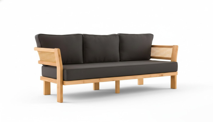 Modernes schwarzes Outdoor-Sofa aus Holz und Textil