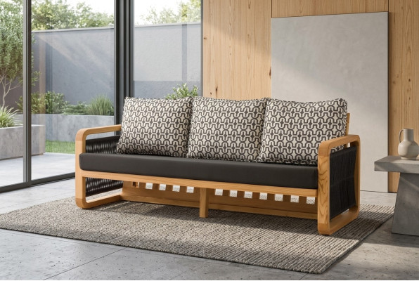 Elegantes schwarzes 3-Sitzer Sofa aus Textil für Outdoor-Bereich