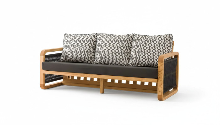 Elegantes schwarzes 3-Sitzer Sofa aus Textil für Outdoor-Bereich