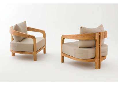Beige Stoffsessel im modernen Design, 2er-Set, elegante Außenmöbel