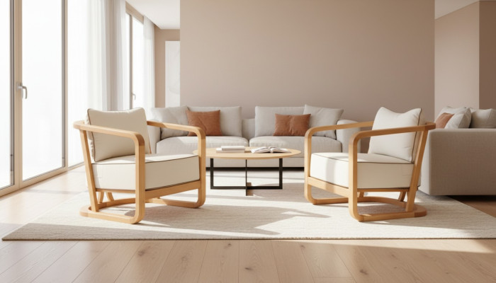 Moderne Beigefarbene Holz-Textil Sessel im eleganten Design