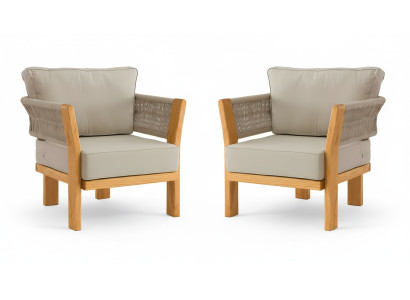 Beige Stoff- und Holzsessel im modernen Design, 2er-Set