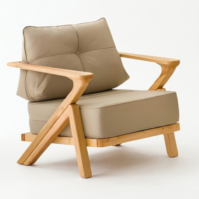 Moderner beiger Holz-Textil Sessel für Terrasse und Balkon