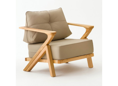 Moderner beiger Holz-Textil Sessel für Terrasse und Balkon