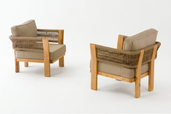 Beige Holz/Textil Sessel im modernen Design für Terrasse und Balkon