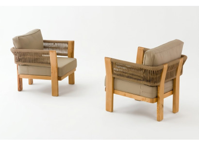 Beige Holz/Textil Sessel im modernen Design für Terrasse und Balkon