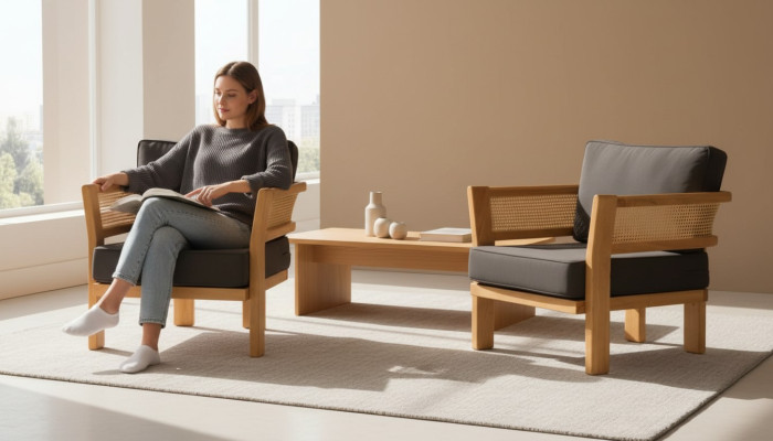 Moderne schwarze Holz-Textil Sessel im zeitgenössischen Design