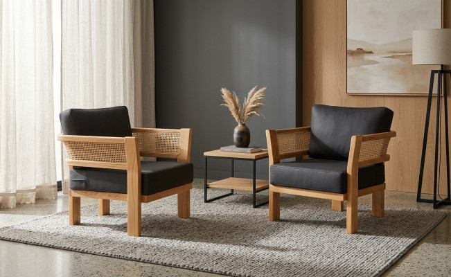 Moderne schwarze Holz-Textil Sessel im zeitgenössischen Design