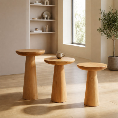 Set von 3 Beistelltischen aus Holz in Braun für modernes