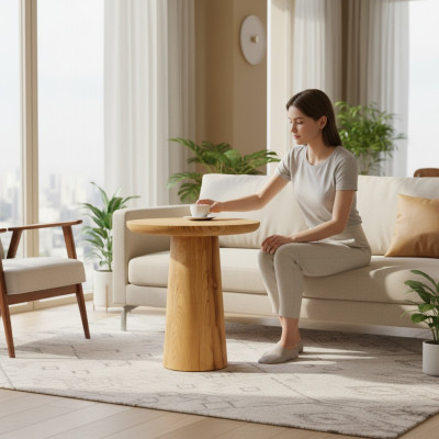 Brauner Holz Hocker im eleganten Design