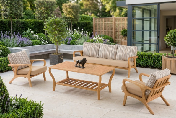 Gartenmöbel Set aus Holz und Textil in Beige modern