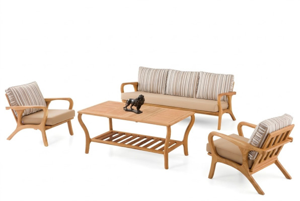 Gartenmöbel Set aus Holz und Textil in Beige modern