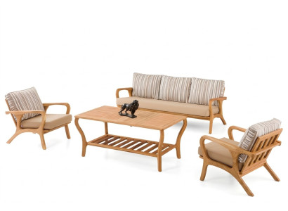 Gartenmöbel Set aus Holz und Textil in Beige modern