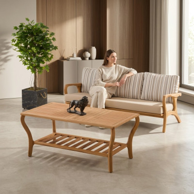 Gartenmöbel Set aus Holz und Textil in Beige elegant