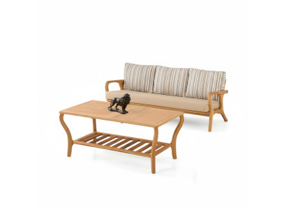 Gartenmöbel Set aus Holz und Textil in Beige elegant