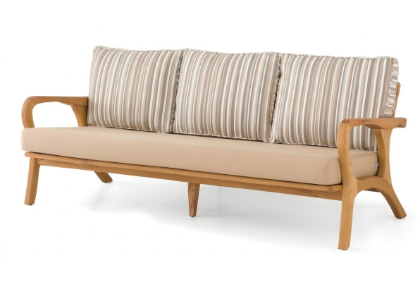 Elegantes Beiges 3-Sitzer Sofa aus Holz und Textil