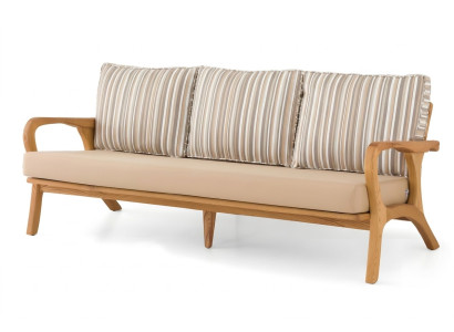 Elegantes Beiges 3-Sitzer Sofa aus Holz und Textil