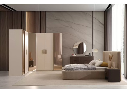 Beiges Schlafzimmer Set Designer Polsterbett Schminktisch Eckschrank