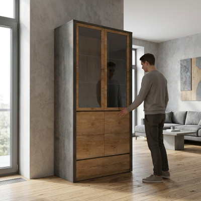 Vitrinenschrank Küchenbuffet Anrichte Vitrine Schublade Glas-Regale