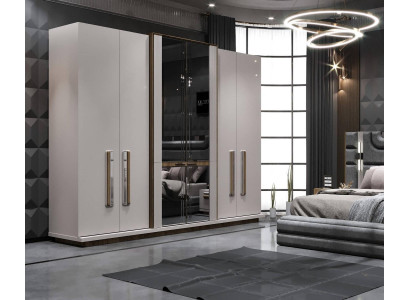 Moderner eleganter weißer Schrank mit 6 Türen und Glastüren
