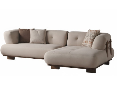 Ecksofa Geräumiges Sofa, abgerundete Formen, strapazierfähiger Stoff, Creme