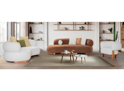 Designer 2x 3-Sitzer-Sofa mit Sessel Sanfter minimalismus Holzgestell Stoff