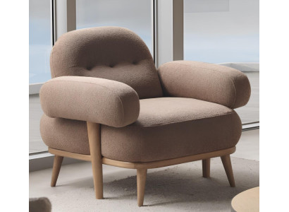 Lounge-Sessel Moderner Stil Dunkelbeige Weicher Sessel Holzrahmen