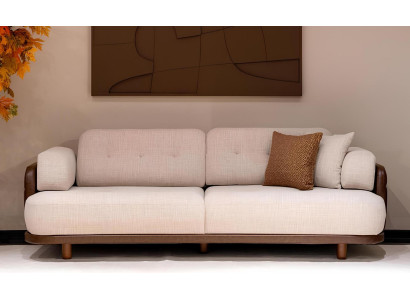 Designer 3-Sitzer-Sofa Moderner Stil Beigefarben Weiches Sofa Holzbeine Neu