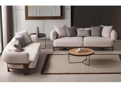 Elegantes Wohnzimmer-Set 3+3 Sitzer Beige Farbe Modernes Design -2TLG