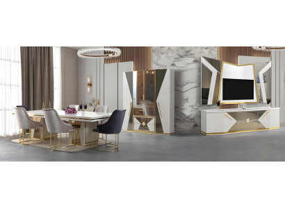 Modernes 7-tlg Esszimmer Set mit Esstisch 4 Stühlen Vitrine TV Ständer